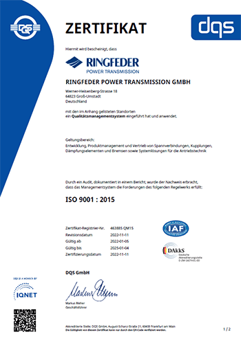 DQS-Zertifikat Qualitätsmanagementsystem ISO 9001:2015