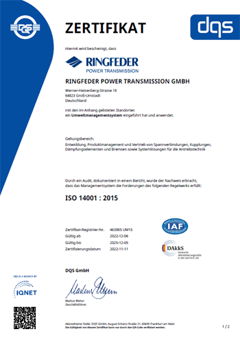 DQS-Zertifikat Umweltmanagementsystem ISO 14001:2015