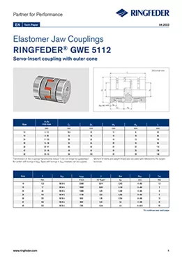 Tech Paper Elastomer Jaw Couplings RINGFEDER® GWE 5112 Tech Paper Elastomer Jaw Couplings RINGFEDER® GWE 5112