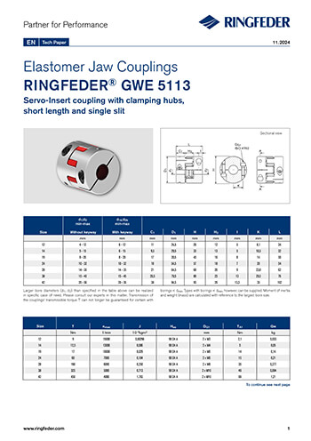 Tech Paper Elastomer Jaw Couplings RINGFEDER® GWE 5113 INCH