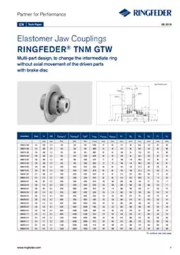 Tech Paper Elastomer Jaw Couplings RINGFEDER® TNM GTW Tech Paper Elastomer Jaw Couplings RINGFEDER® TNM GTW