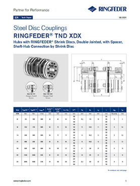 Tech Paper Steel Disc Couplings RINGFEDER® TND XDX