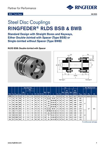 Tech Paper Steel Disc Couplings RINGFEDER® RLDS BSB & BWB