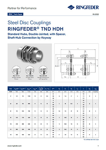 Tech Paper Steel Disc Couplings RINGFEDER® TND HDH