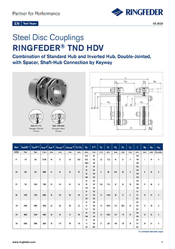 Tech Paper Steel Disc Couplings RINGFEDER® TND HDV