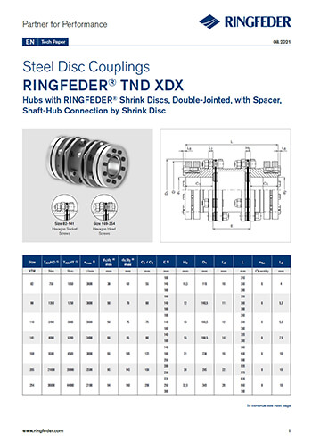 Tech Paper Steel Disc Couplings RINGFEDER® TND XDX