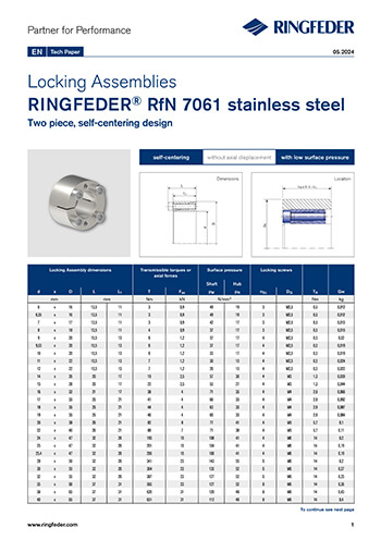 Tech Paper Spannsätze RINGFEDER® 7061 rostfrei US INCH