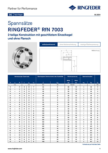 Tech Paper Spannsätze RINGFEDER® RfN 7003