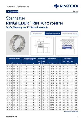 Tech Paper Spannsätze RINGFEDER® RfN 7012 rostfrei
