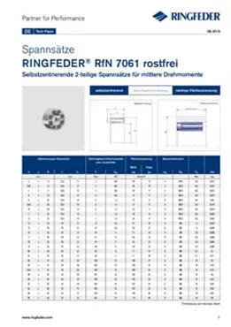 Tech Paper Spannsätze RINGFEDER® RfN 7061 rostfrei