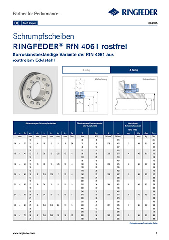 Tech Paper Schrumpfscheiben RINGFEDER® RfN 4061 rostfrei