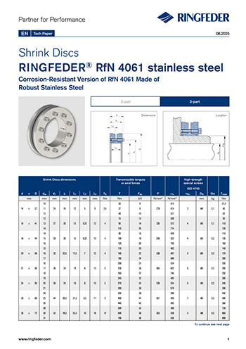 Tech Paper Shrink Discs RINGFEDER® RfN 4061 stainless steel
