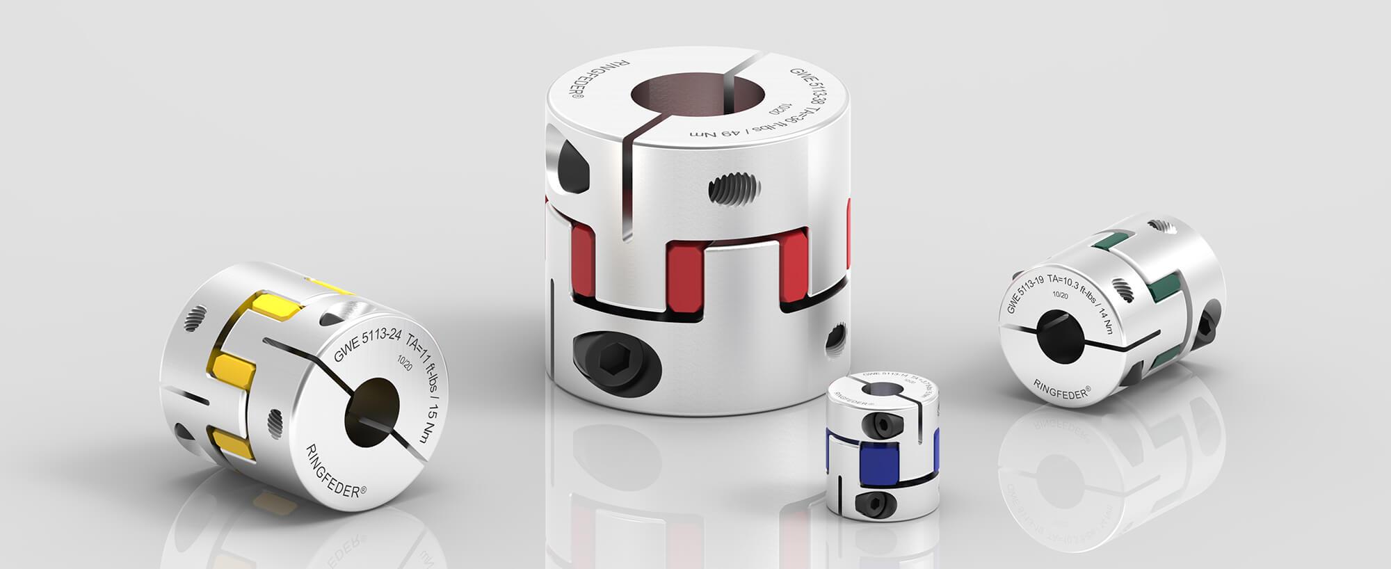 Elastomer Jaw Couplings GWE 5113: The Solution for an Ideal Vibration- and Shock-Damped, Uniform Drive Force Transmission in Precision Applications | RINGFEDER®